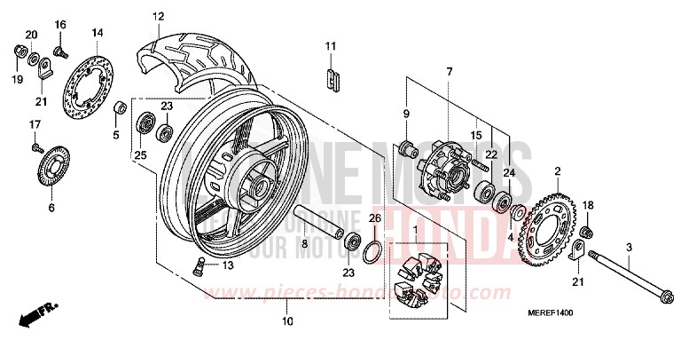 ROUE ARRIERE von CBF600N ABS QUASAR SILVER METALLIC (NHA48) von 2009